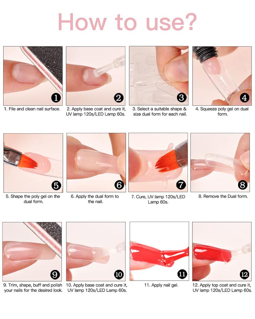 Biutee Poly Gel Glow Nail Gel 8 colors to choose includes nail extension model nail base top nail and 60 nail Includes nail extension model nail