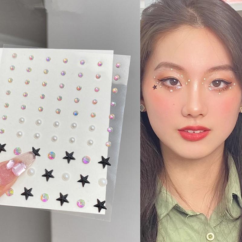 3D Eyes Face Makeup Temporary Tattoo Self Adhesive Beauty Colorful Pearl Jewels Stickers Festival Diy Body Art Decorations