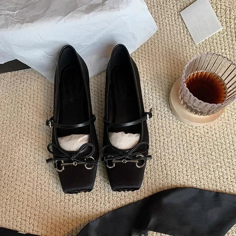 Women Pumps Square Heels New Fashionable French Style Girl Bow Versatile Pig Nose Princess Single Shoes Woman Shoe Brown