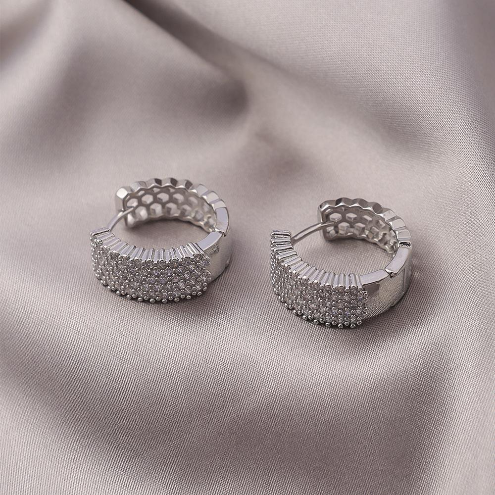 Korean Fashion Zircon Stud Earrings & Hoops - Women's Round Ear Cuffs