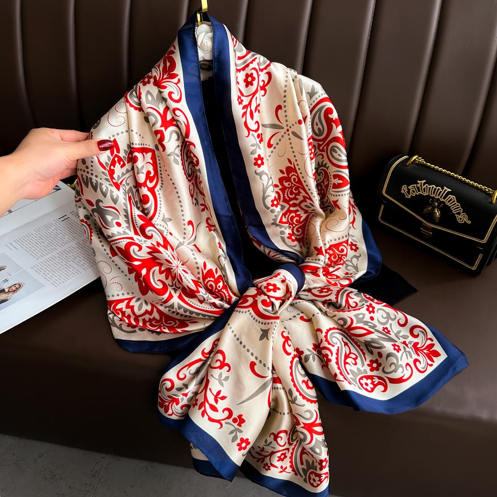  180*90cm Luxury Brand Spring Summer Autumn Women Clothing New Fashion Color Matching Printed Silk Scarf Lady Shawl Turba