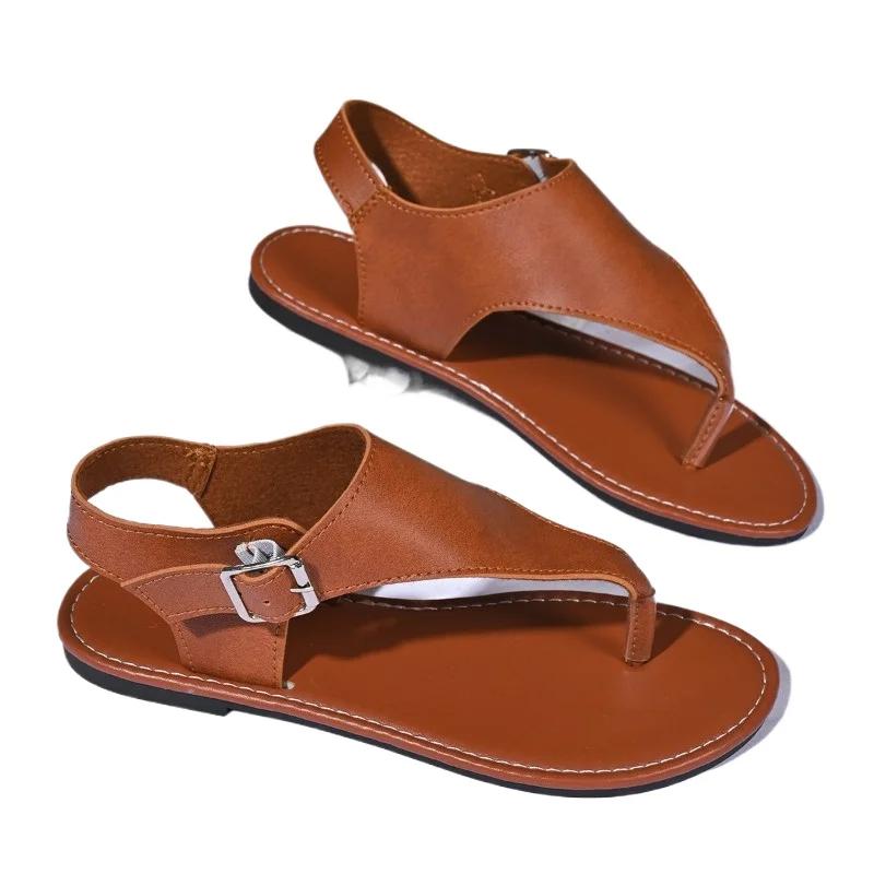 Casual Female Shoes 2024 Flip Flops Women's Sandals Daily Sandals Women Round Toe Buckle Strap Flat with Plus Size Shoes Women