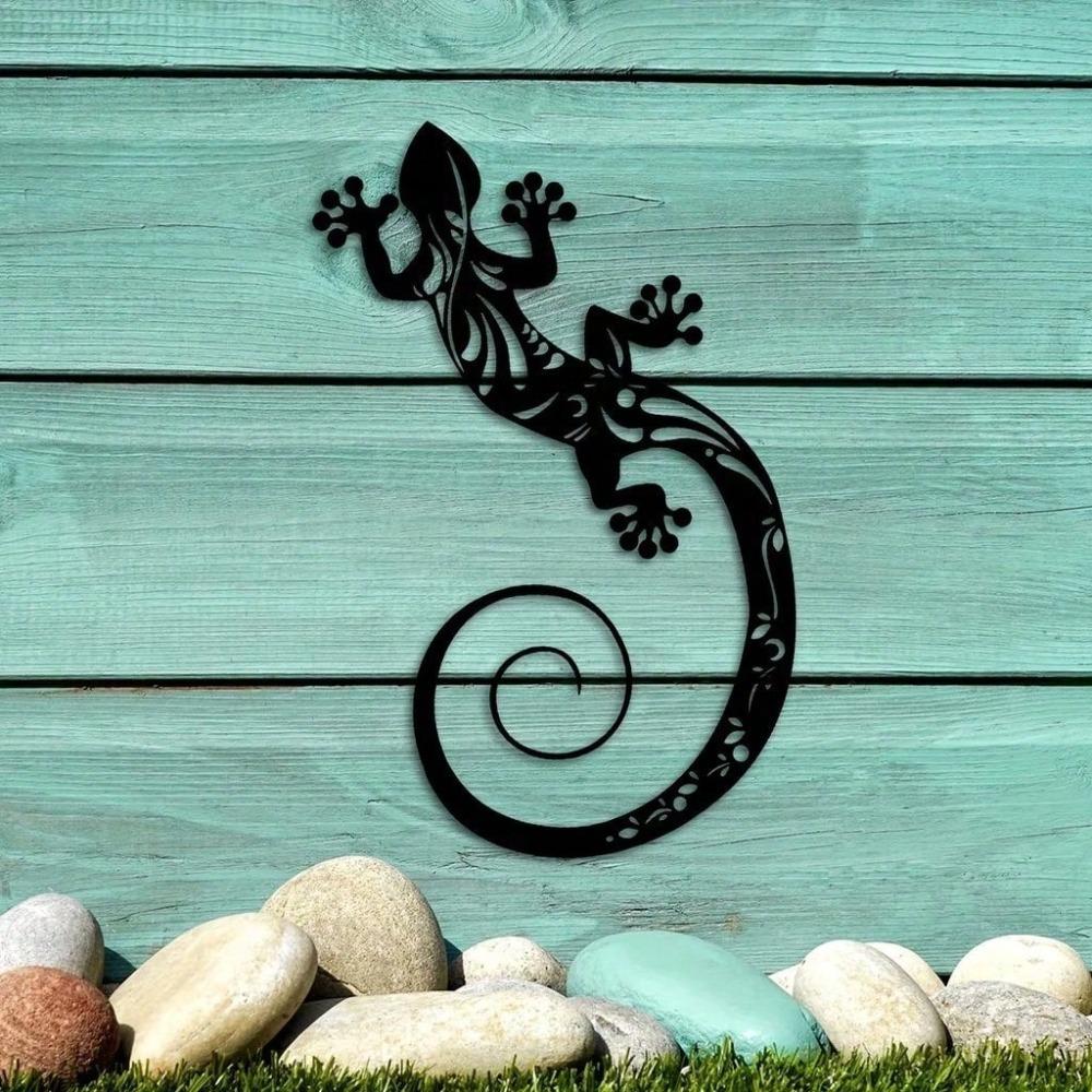 Handgefertigte Metallgecko-Wandkunst Moderne Geometrische Eidechsen-Skulptur für Boho-Wohnzimmer Schlafzimmer Büro Außenbereich Dekoration Einzigartiges Reptilien-Hängegeschenk