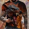 Summer Men's Lightweight Fitness Sports T-Shirt Cool Fire Wolf Graphic 3D Print Short Sleeve Casual Loose Streetwear Men's Tops