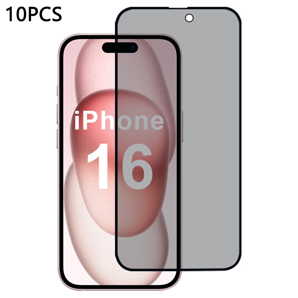 

10Pcs/Pack For iPhone 16 Screen Protector 2.5D Silk Printing 28-Degree Anti Spy High Aluminum-Silicon Glass Film Type A