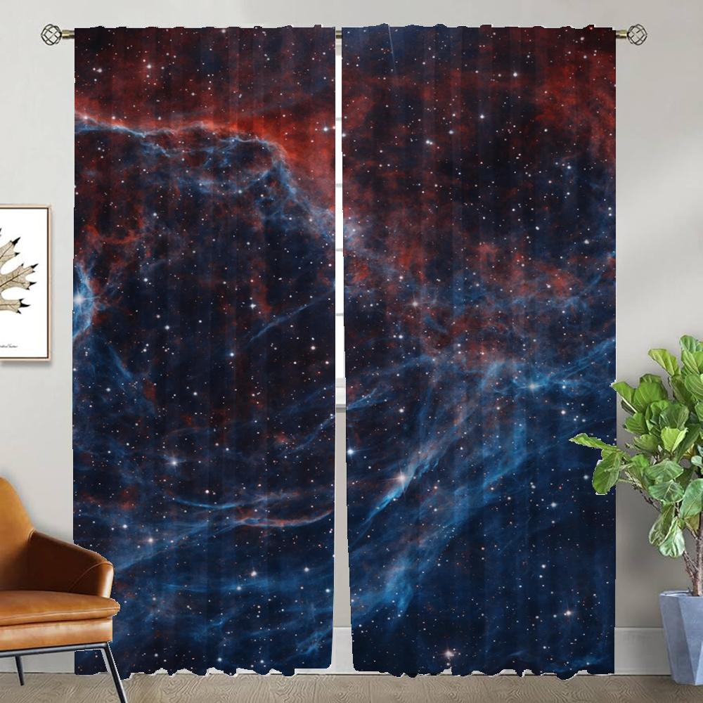 Cosmic Nebula Tulle for Bedroom Home Interior Curtains 2 Pieces Window Curtain Elegant Room Curtains Halloween Decoration Shades