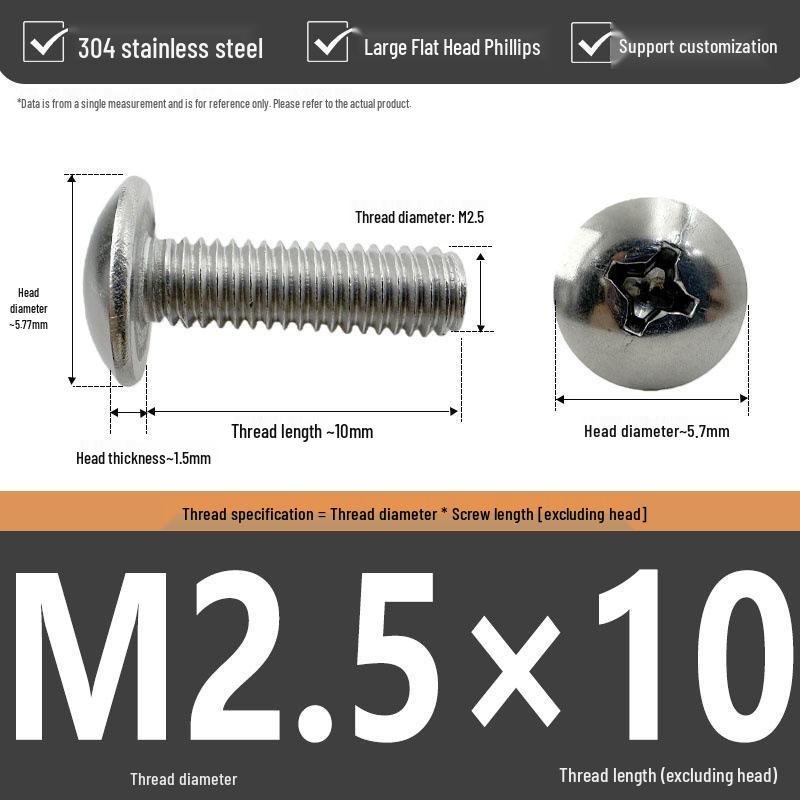 304 Stainless Steel Large Flat Head Phillips Screw Bolt M2.5 M3 M4 M6 M8