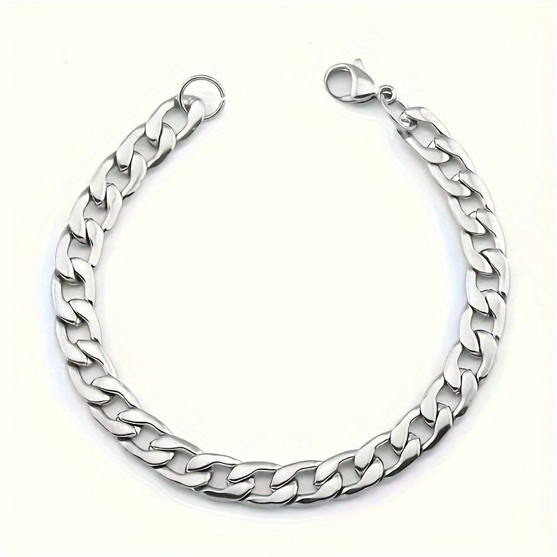 2pcs/set Stainless Steel Women Men's Necklace And Bangle Set, Hip Hop Punk Couple Chain