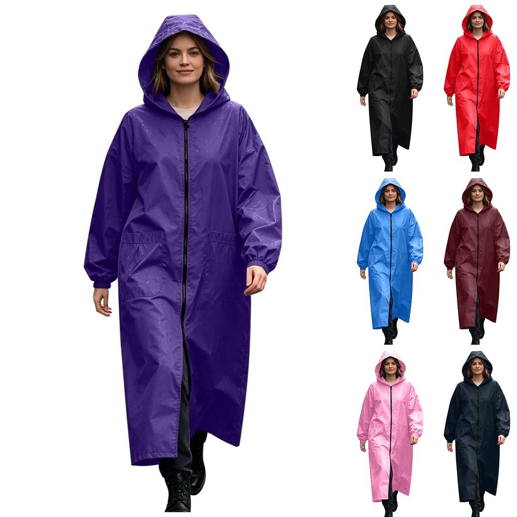 Long Sleeve Waterproof Hooded Raincoat Full Length Protective Coat Lightweight Windproof Outerwear for Outdoor Work and Daily Use