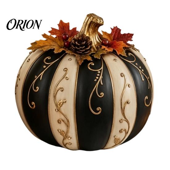 Atmospheric Autumn Harvest Props Fall Pumpkin Decor, Resin Figurine, Vintage Decorative Maple Leaf Pine Cone Ornaments Table Centerpiece for Halloween