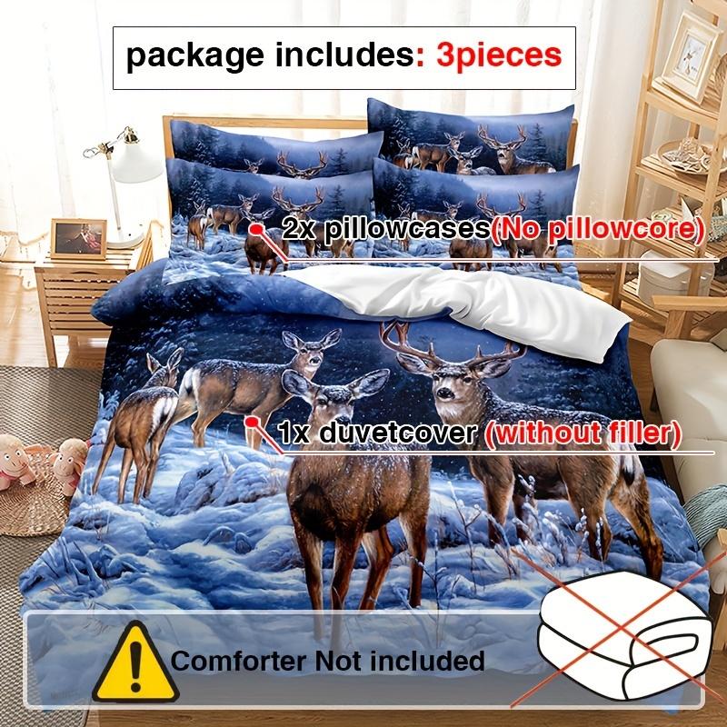 3pcs Deer Duvet Cover Set - Soft, Comfortable, Breathable 3D Print Wild Animal Bedding with 1 Duvet Cover and 2 Pillowcases