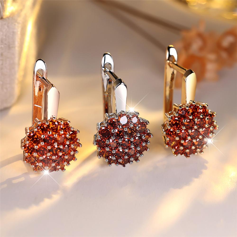 Brincos de Argola Flor de Girassol de Cristal de Luxo com Zircônia Vermelha Para Mulheres Cor Dourado Rosa Prata Flor de Casamento Presente de Aniversário