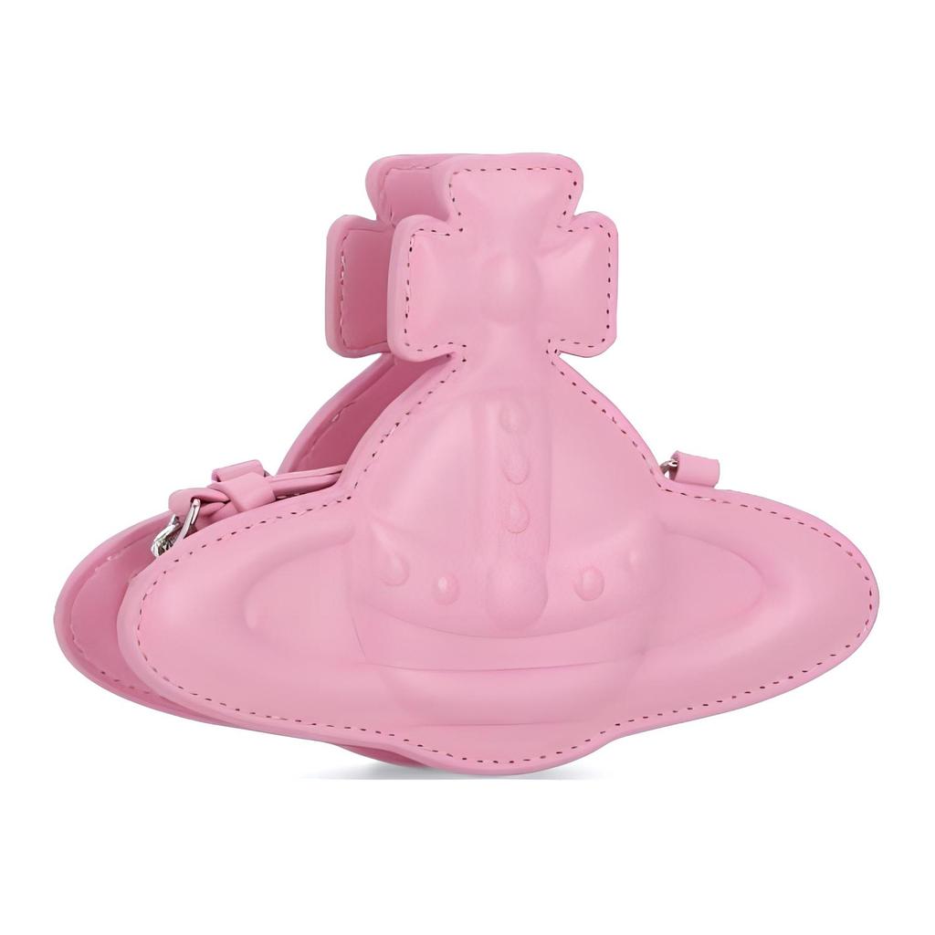 Vivienne Westwood Detachable Strap Logo Saturn Design Zipper Closure Leather Shoulder Crossbody Bag Women bags Pink 51150020UL001LG410