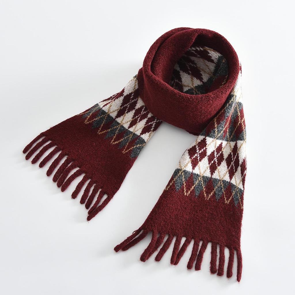 Kids' Diamond Knit Scarf - Parent-Child Style, Warm & Windproof for Autumn/Winter Korean Style.