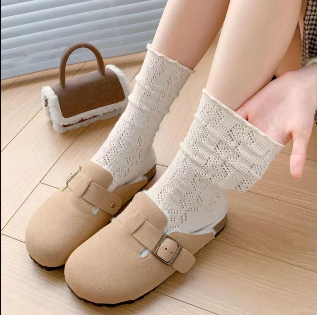 Women's Summer Mesh Lace Socks - Breathable, Solid Color, Trendy All-Match Cotton