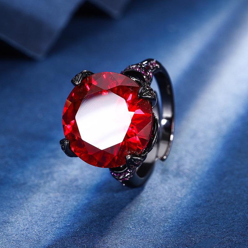 Jewelry Copper Bottom Gold-Plated Simulation Corundum Round Black Gold Retro Ring Female 16Mm