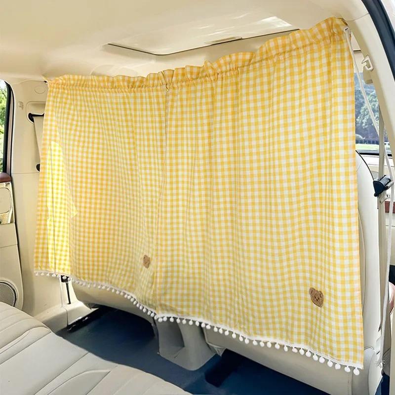 Car Curtains Summer Car Front Rear Partition Curtain -Cute Cartoon Bear Window Shade Privacy Sunscreen Heat Insulation Accessory