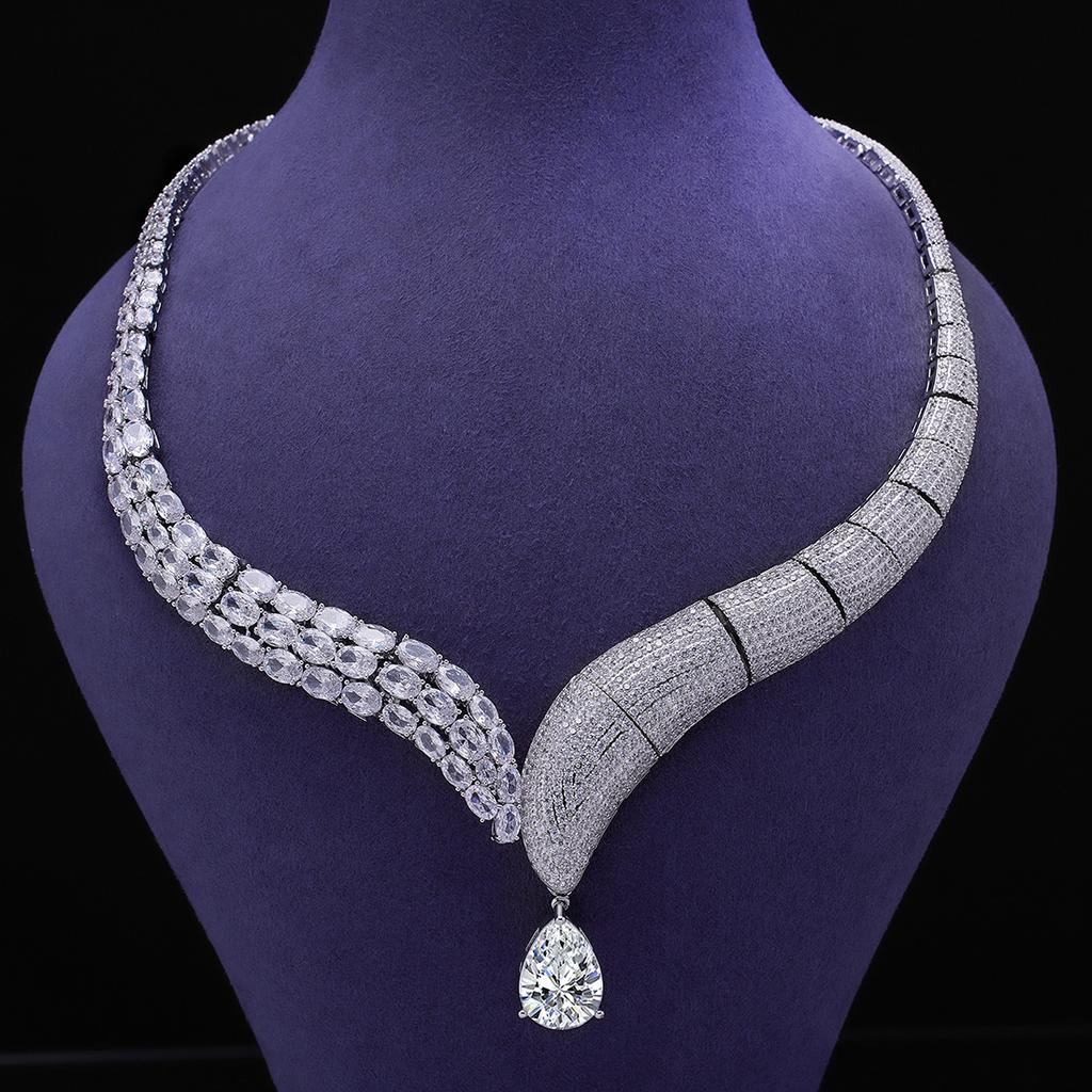 Four-piece Necklace, Earrings, Rings, Bracelets, 3A Zircon Jewelry Set, Bridal Accessories.