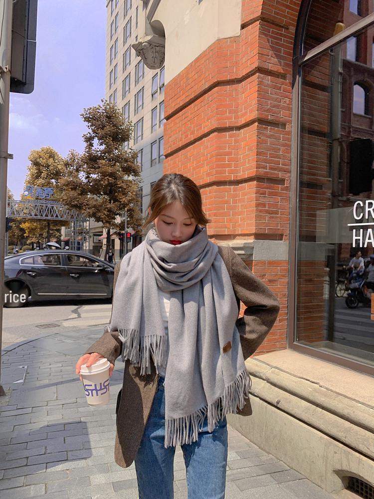 White Cashmere Scarf: Thickened, Solid Color, Versatile for Women & Men, Perfect for Autumn & Winter