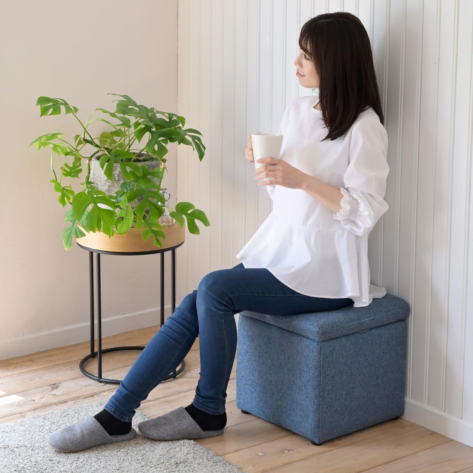 

YAMAZEN Storage Stool, Single, Storage Box, Ottoman, Chair, Storage, 37cm Wide x 37cm Deep x 37cm High, Fully Assembled, Navy, FBS-S(NV)F