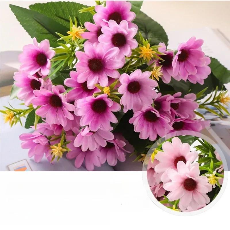 Artificial Daisies Real Touch Plastic Wildflowers Wedding Bridal Bouquet Tabletop Floral Arrangement Faux Daisy Home Decoration