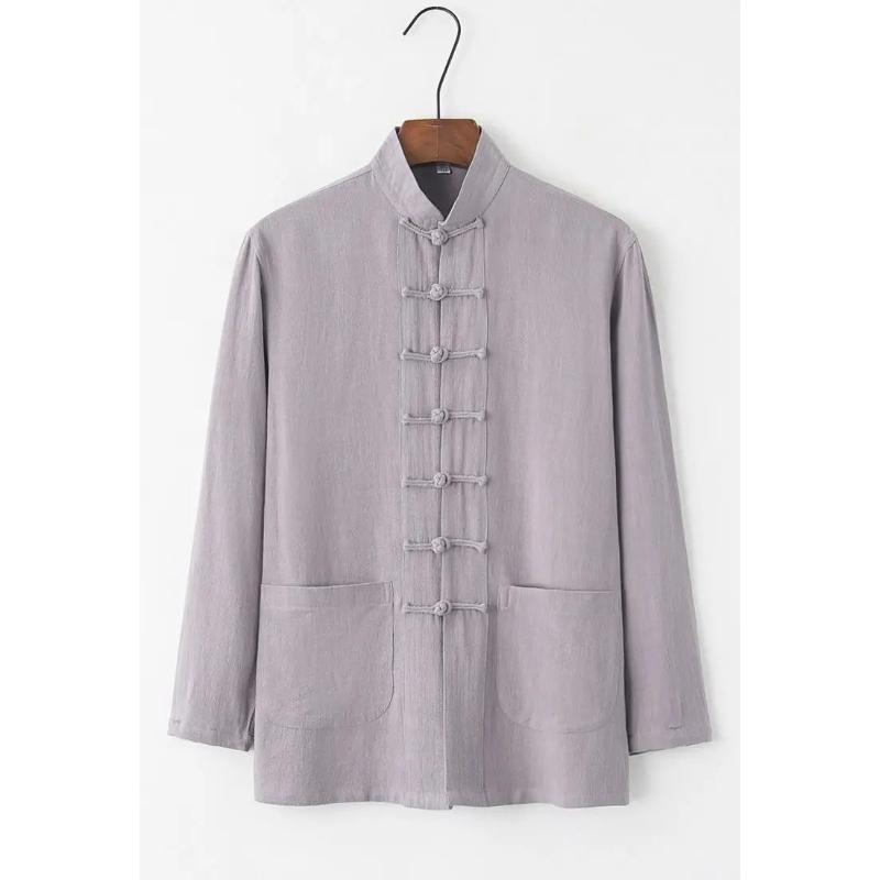 Herren Baumwolle Leinen Tang Anzug Langarm Set Retro Knopfleiste Herrenbekleidung Mittleren Alters und Ältere Locker Tai Chi Anzug