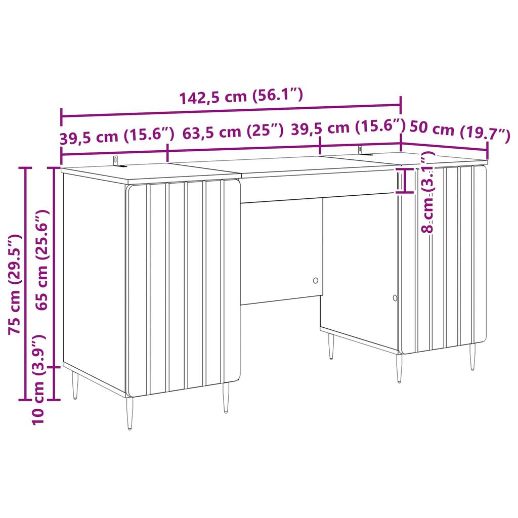 Desk with Door Concrete Grey 142.5 x 50 x 75 cm Engineered Wood