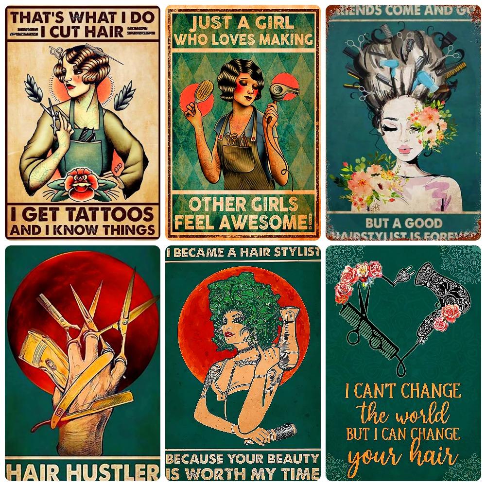 Vintage Hair Stylist Metal Tin Sign, Tattoo Artist Metal Poster, Retro Hairdressing Salon,  Room Wall Poster, Home Decor WY243