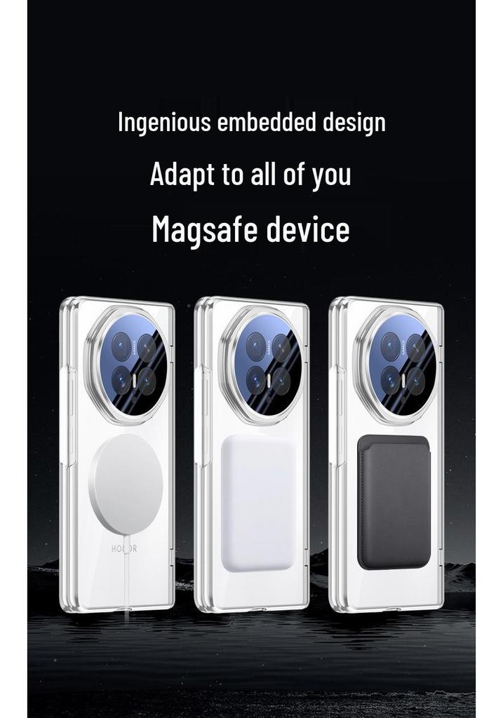 Honor Magic V6 Transparent Magnetic Foldable Phone Case with Lens Holder - Full Coverage Anti-Drop Protection for Men