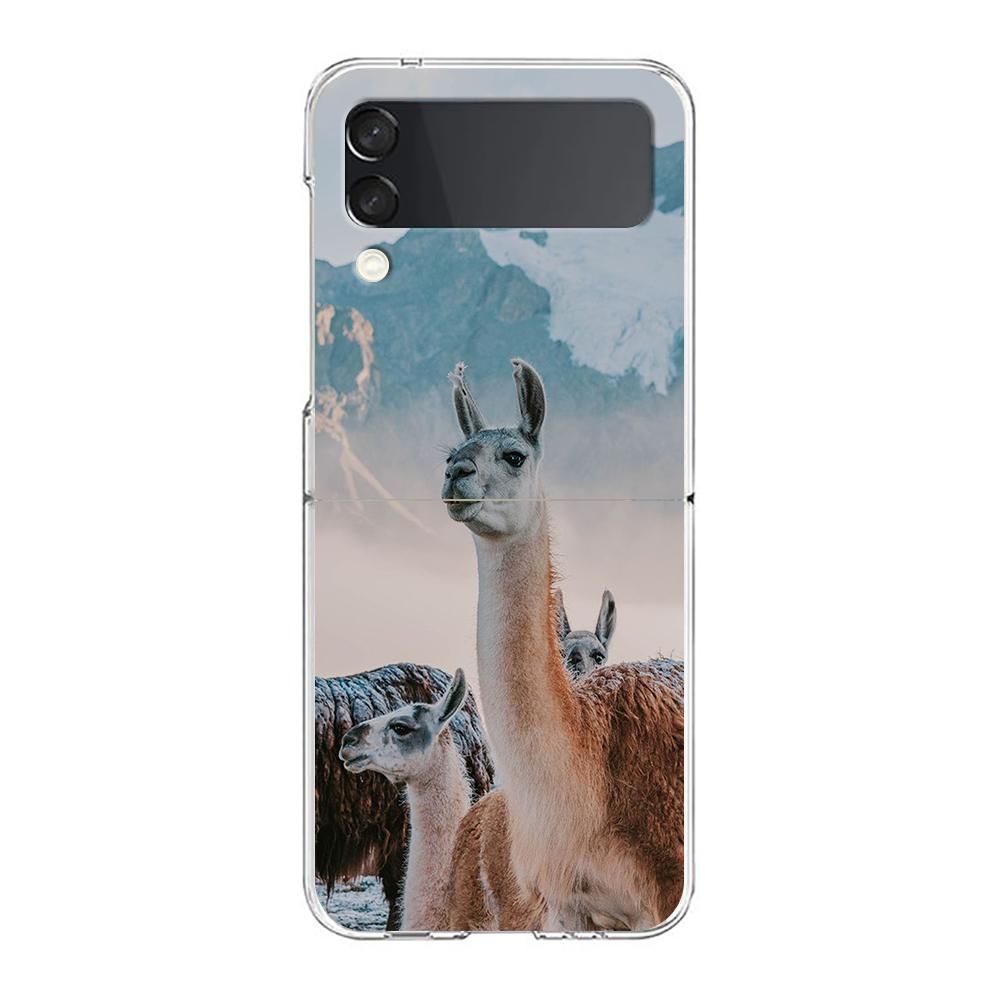 

Phone Case For Samsung Galaxy Z Flip 3 4 5 Hard Folding Clear PC Bumper Kawaii Alpaca lovely For Samsung Z Flip 6 Back Cover Samsung Z Flip 5