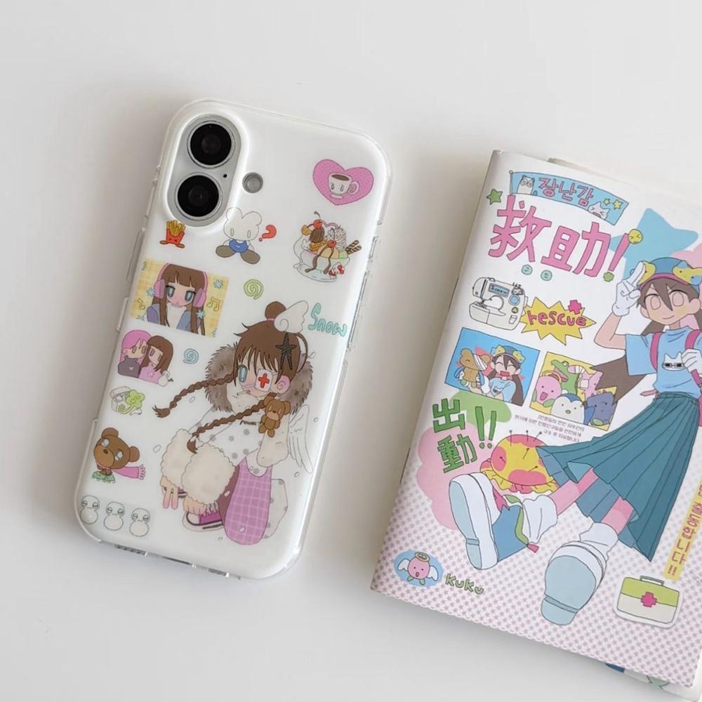 

Cartoon Comic Girl Phone Case for Samsung Galaxy S26 S25 S24 S23 S22 S21 FE Ultra Plus 4G 5G Feather Texture Back Cover Samsung S24 Plus 5G