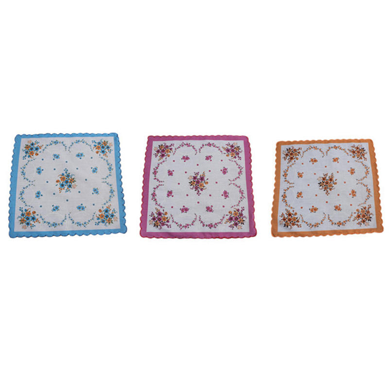 Cotton Women Hankies Printed Lace Flower Hanky For Bride Spring Style Ladies' Handkerchiefs Light Cotton Small Square Towel 3pcs