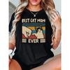 European Sizes "BEST CAT MOM EVER" Cartoon Playful Style "Best Cat Mom" Printed T-Shirt for Women, Short-Sleeved, Round Neck