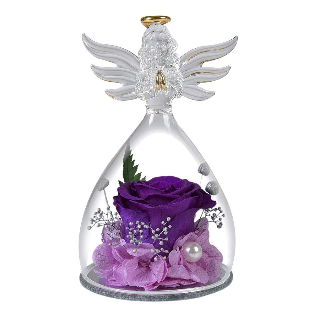 1 Zestaw Małych Aniołków Zakonserwowane Róże W Szkle Forever Eternal Rose Flower Christmas Urodziny Walentynki Prezent Ślubny Kobiety Dziewczyny