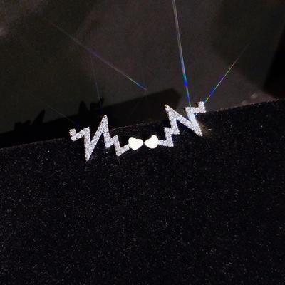Advanced Electrocardiogram Stud Earrings Trendy Temperament Women'S Micro-Inlaid Love Earrings Casual Party