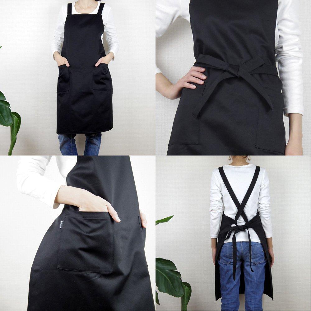 Fabrizm Japanische Küchen-Knie-Rücken 1493zbk Schürze, Länge, Kreuz, T/C Köper, Schwarz,