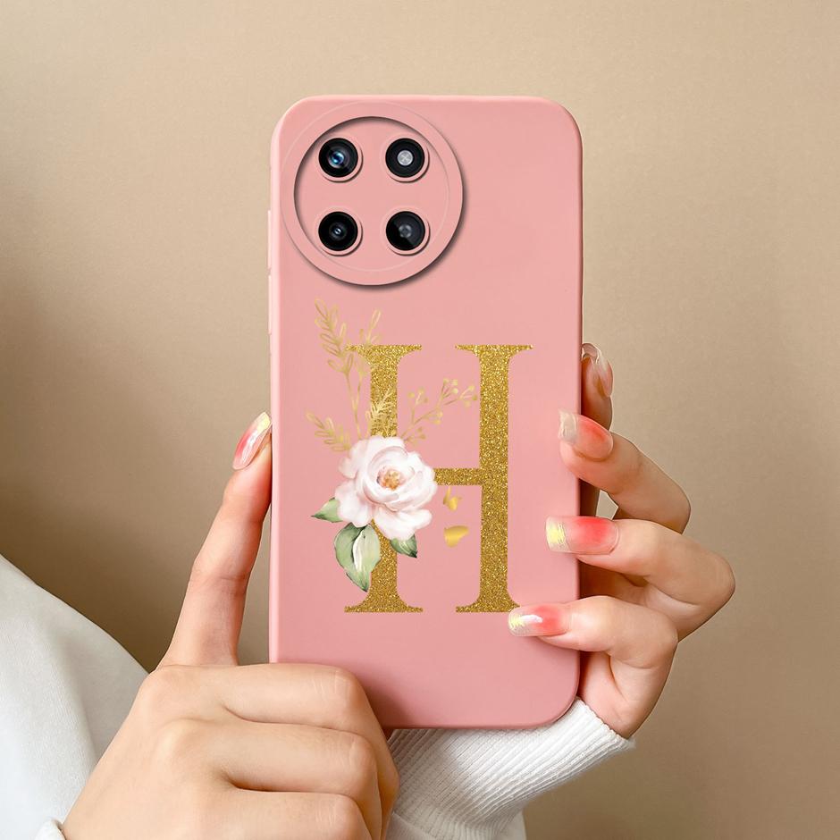 For OPPO Realme 11 4G Phone Case Cute Flower Letters Matte Liquid Silicone Back Cover For Realme11 4G Shockproof Ultrathin Shell