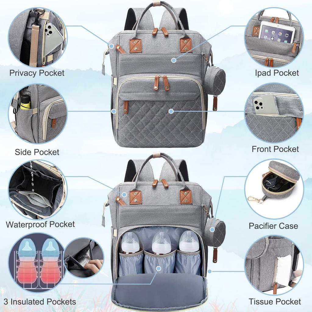 Diaper Bag Backpack Baby Bag, Baby Girl Boy Diaper Bag for Dad Mom with Pad, Travel Large Diaper Bags with Pacifier Case