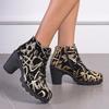 New Fashion Round Toe Women's Boots Versatile Spring and Autumn Mid-calf Side Zipper Printed Comfortable Women's Boots