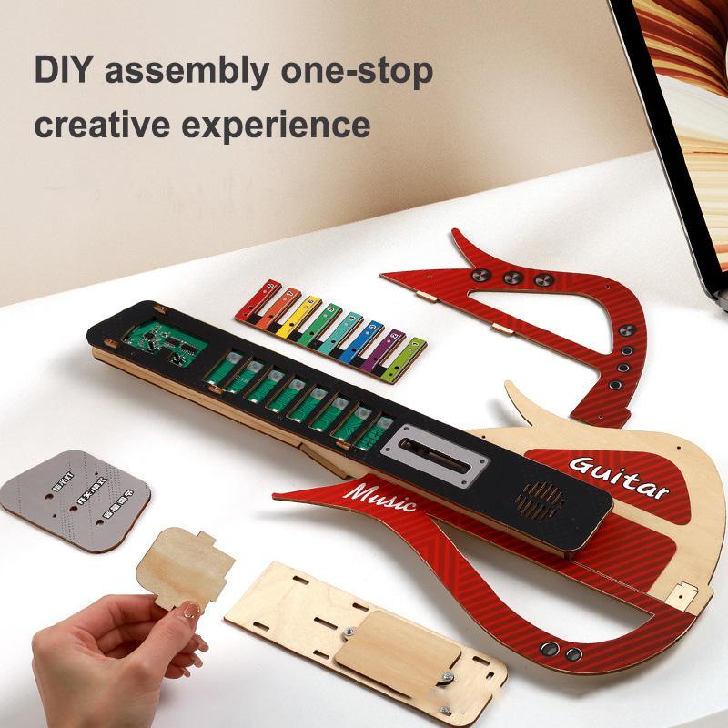 Chitarra Elettrica in Legno 3D Fatta a Mano DIY Assemblaggio Educativo Chitarra Strumento Musicale Creativo per Bambini Giocattolo Regalo di Compleanno