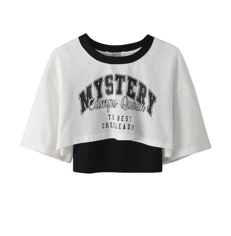 American Retro Letter Print Two-Piece Set: Short Sleeve T-shirt & Hot Girl Jazz Top for Women