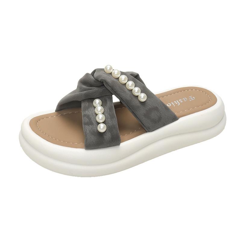 Sweet Outer Slippers Non-slip Leopard Print Shoes Women's Summer Thick-soled Sandals Versatile Lightweight Thick-soled One-word Pearls