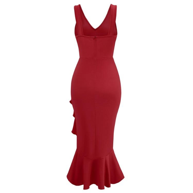 Women Summer Casual V-Neck Sleeveless Dress Solid Color A-Line High Waist Ruffle Hem Irregular Long Dresses Spring Fashion S-XL