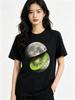 Moon Cut Kiwi Planet Space Fruit T Shirt for Adults Unique Astronomy Design Vintage Washed Top For Everyday Wear Stretched