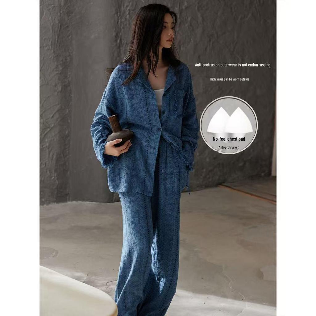 Damen Anti-Ausbeulungs-Pyjama-Set mit Polsterung: Langärmlig & Hose, Lässiger Fauler Stil für Frühling bis Winter