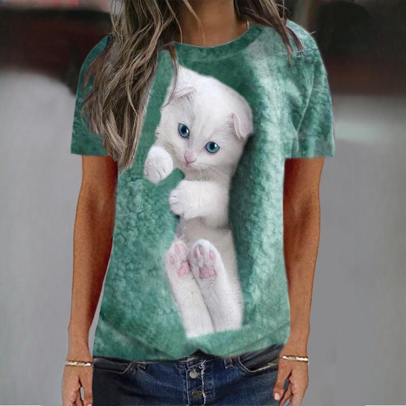 BITCED Spring Summer Women's Animal Loose Print Short Sleeve O-Neck Sweatshirt