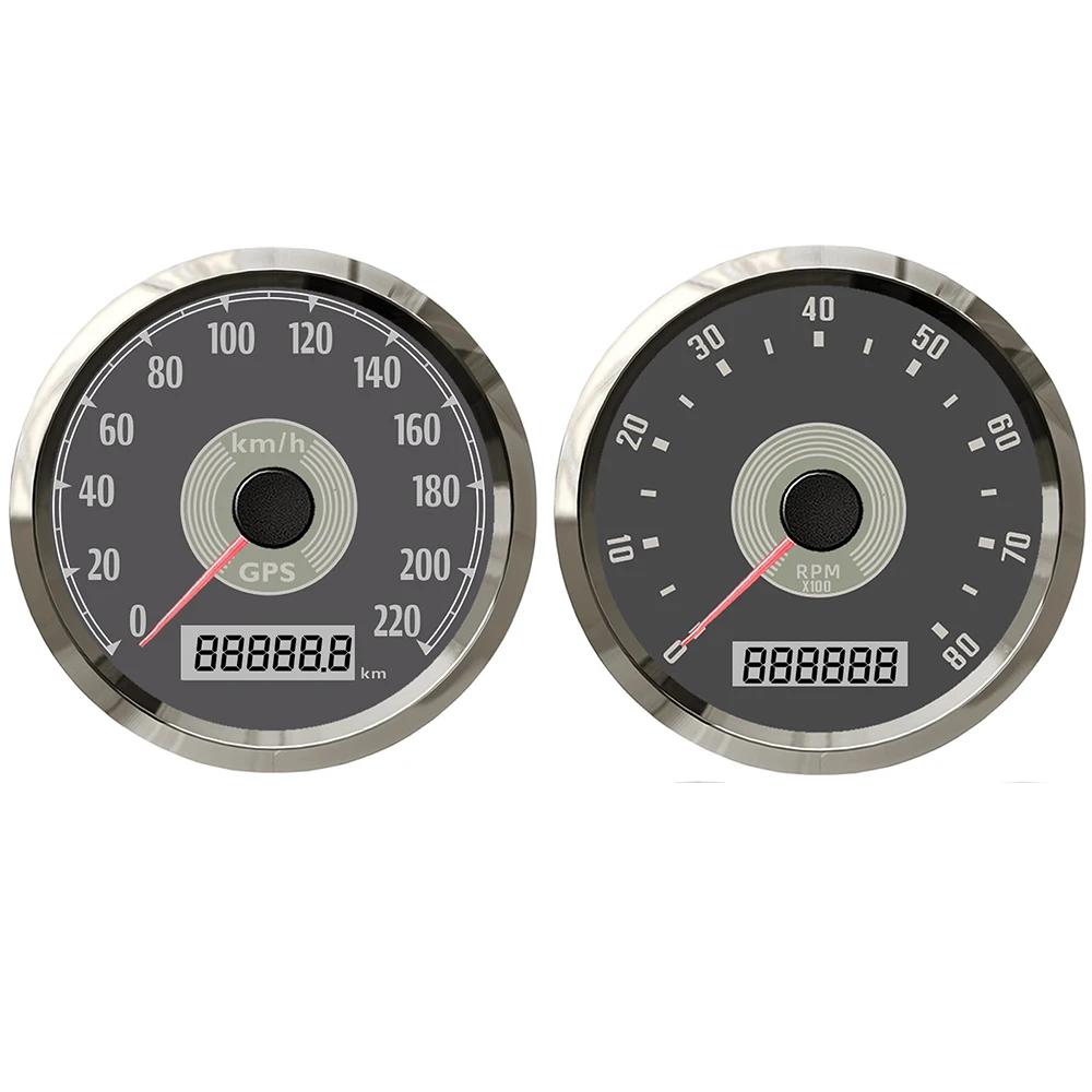 ELING 85mm Universeller GPS-Tachometer 0-160MPH 220km/h + Drehzahlmesser 0-8000RPM mit Rot Gelber Hintergrundbeleuchtung für Auto LKW Boot 9-32V