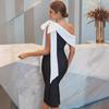 European & American One-Shoulder Bow Bandage Dress with Celebrity-Style Slim Fit Skirt