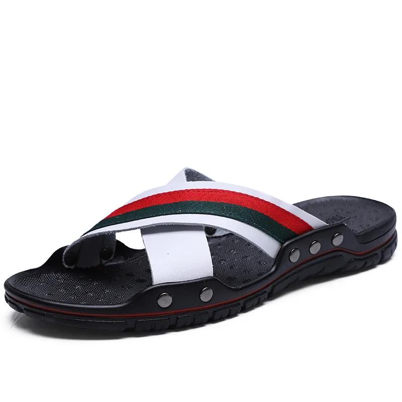 Brand Summer Men Slippers Fashion Leather Cross Strap Beach Water Shoes Men High Quality Slippers Big Size 38-47