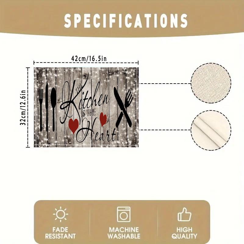 [Kitchen Decor Table Mat] 4pcs, Kitchen Decor And Accessories, Linen Table Fabric, Love Wood Kitchen Pattern Printed Table Mat, Perfect